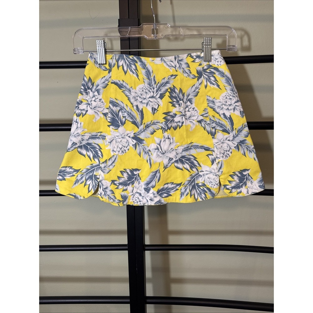 Y2K Mini Skirt Floral Yellow Motel Rocks Tropical Beachy Resort Wear Juniors XXS
